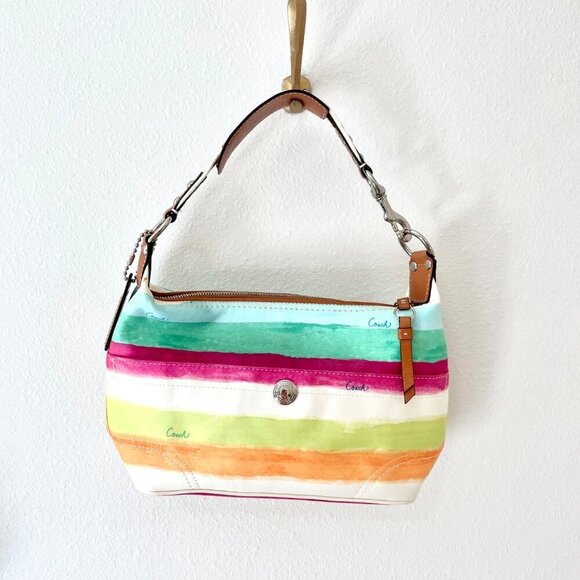 Vintage Coach Hampton Watercolor Stripe Shoulder Bag F11677 Wristlet Wallet Pouc - Picture 2 of 16